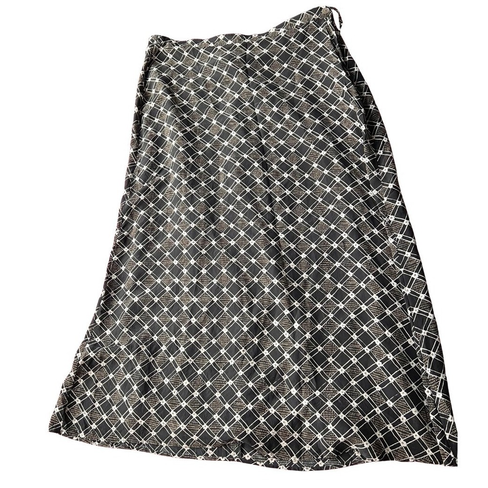 Vintage Sarah B Studio Silk Black Cream Silk Geometric Maxi Skirt Large  Classic